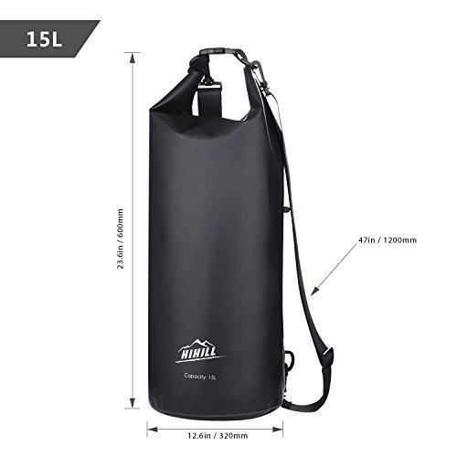 HiHiLL Borsa Impermeabile, Zaino Waterproof Dry Bag con Tracolla Regolabile per attività all'Aperto e Sport d'Acqua Nave, Trekking, Kayak, Canoa, Pesca, Rafting, Nuoto, Campeggio, 15L