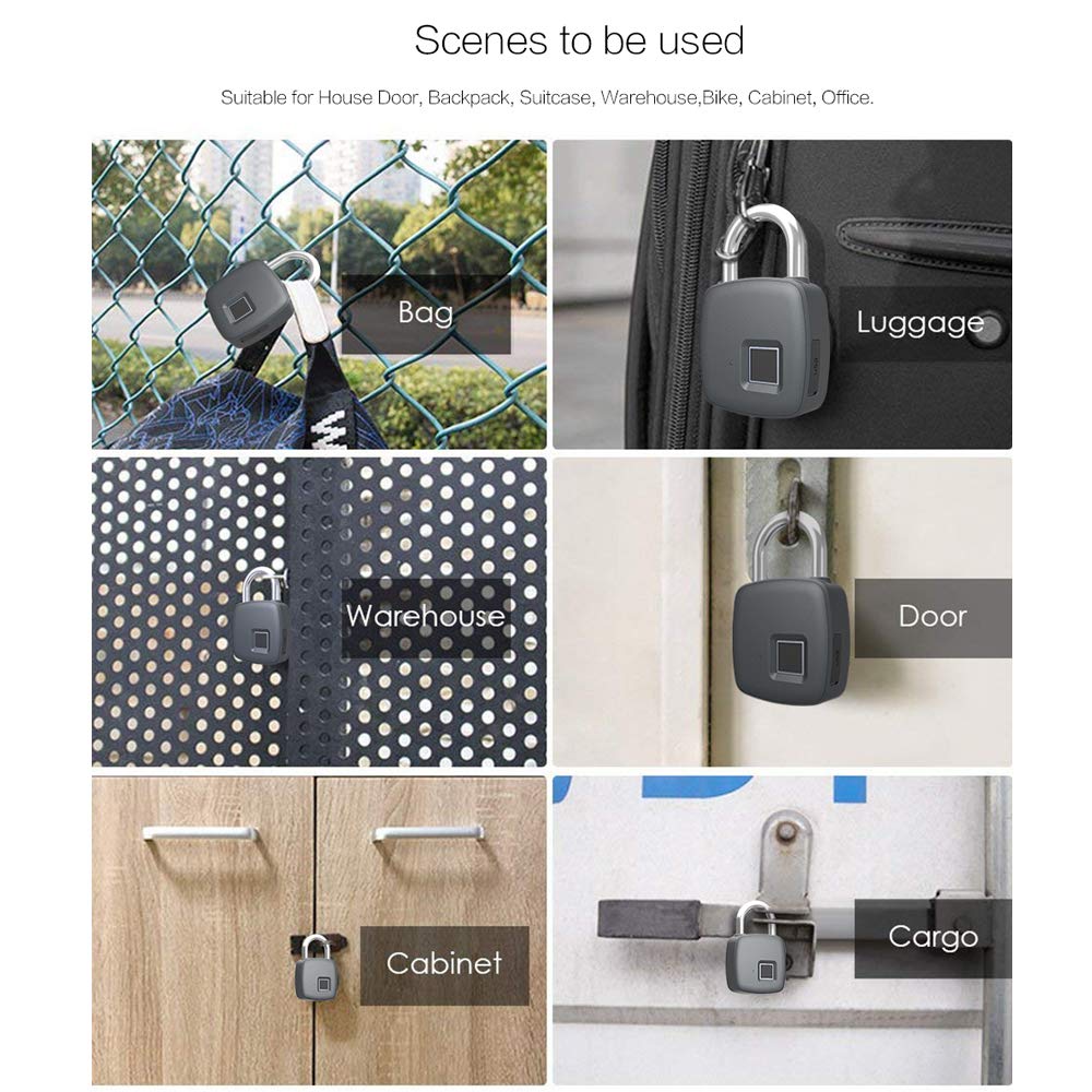 OWSOO Lucchetto Sicurezza Serratura Smart Impronte Digitali Lucchetto con Combinazione Sicuro Lock USB Ricaricabile per Bici, Porta, Valigia, Finestra