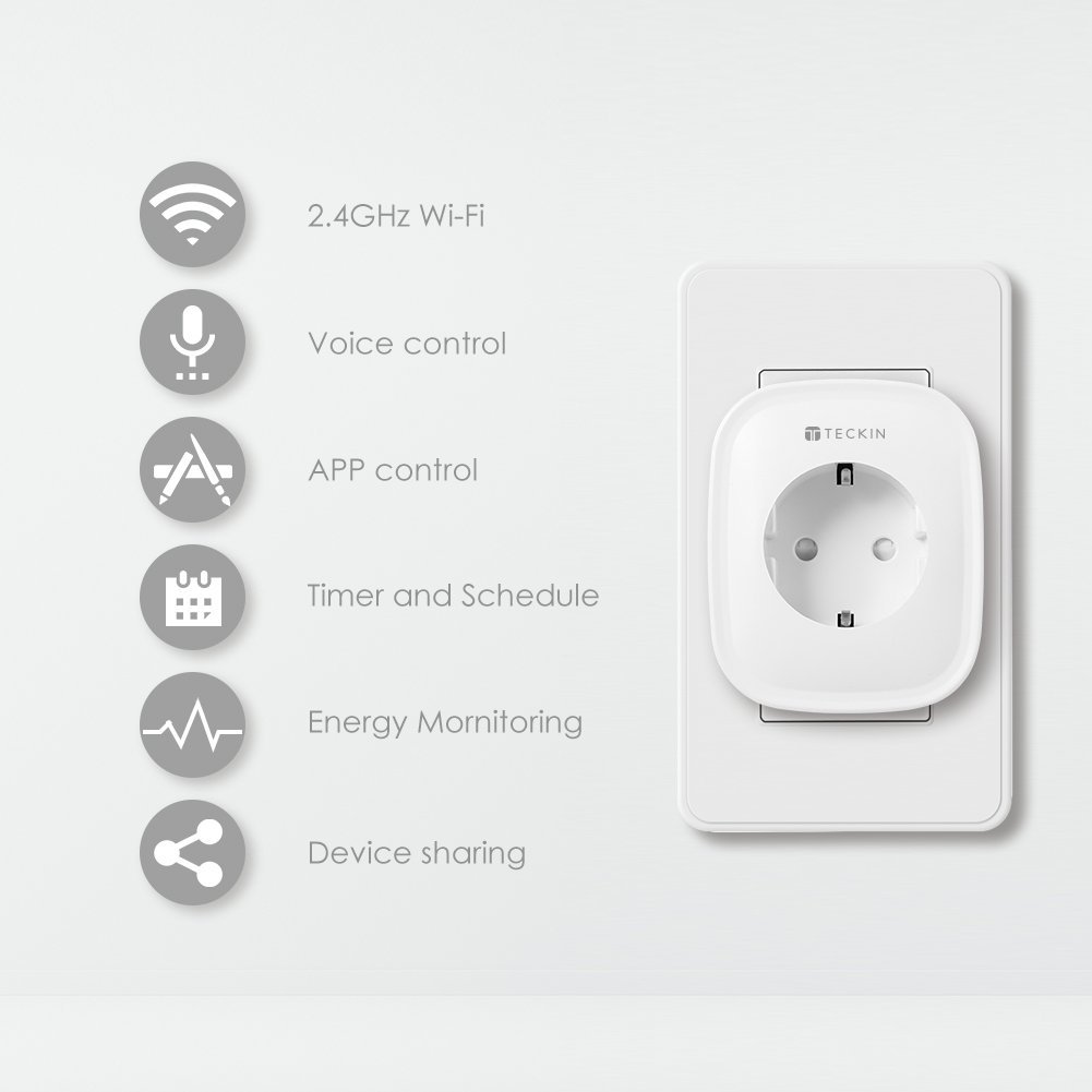Due Prese Intelligenti WiFi Smart Plug Spina Energy Monitor Compatibile con Google Home/Amazon Alexa/IFTTT,TECKIN Controllo Remoto Funzione di Temporizzazione Presa Wireless per iOS Android App (2 PACK)