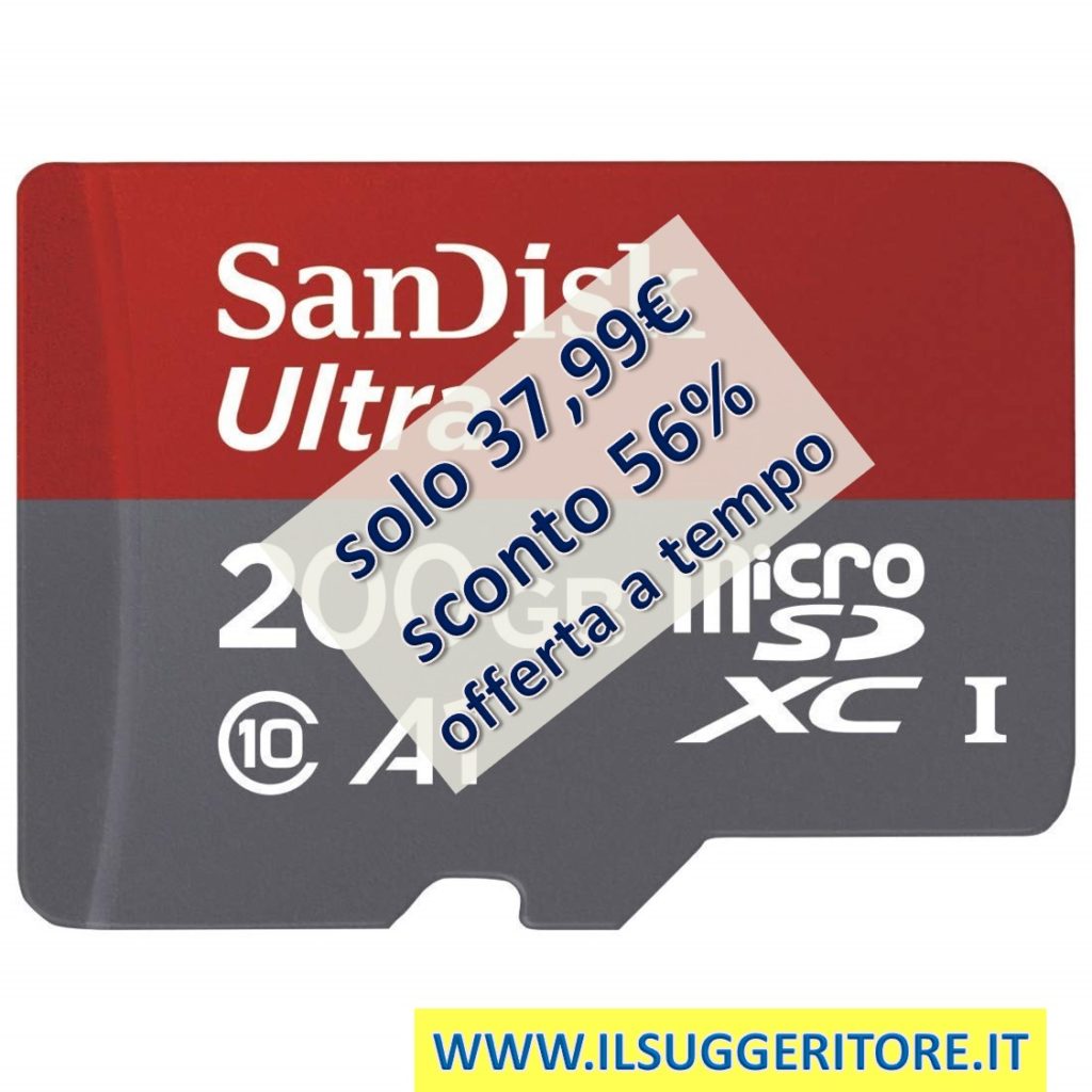 SanDisk  Ultra Scheda di Memoria MicroSDXC da 200 GB e Adattatore, con A1 App  Performance, Velocità fino a 100 MB/sec, Classe 10, U1  