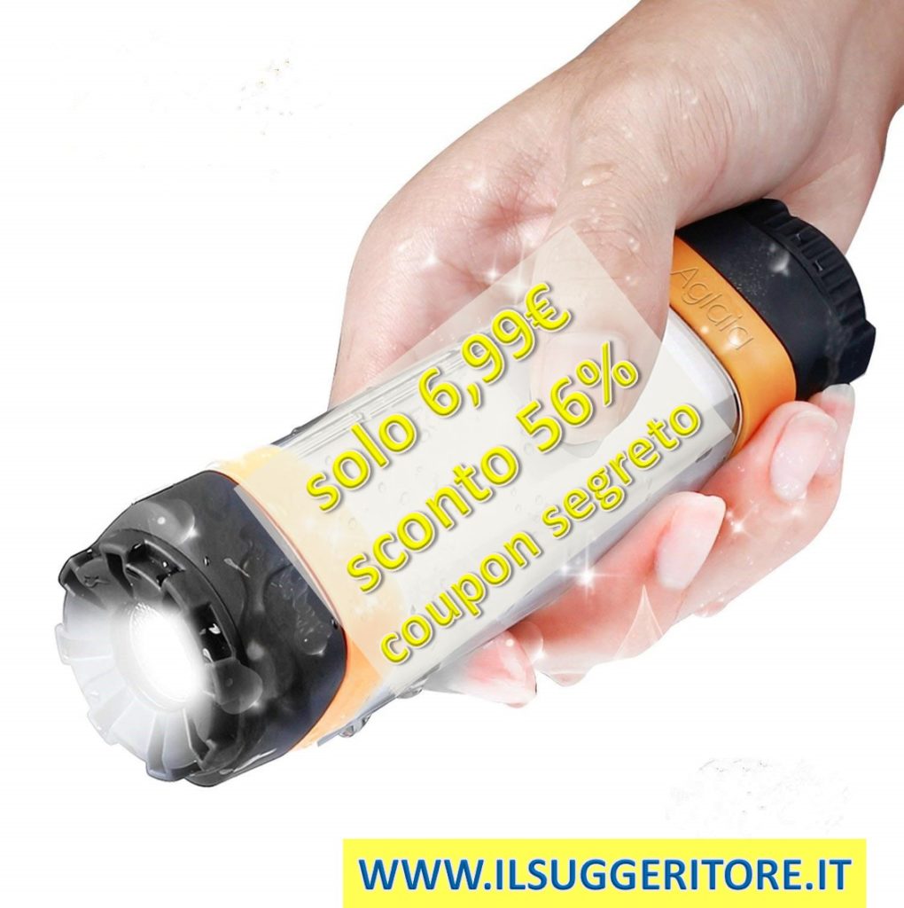 Torce-lanterne,  380LM Aglaia campeggio torcia elettrica, 380 lumen, luce di emergenza  portatile con batteria 2200 mAh integrata, 7 modalità di luce, IP68  impermeabile per uso esterno e interno 