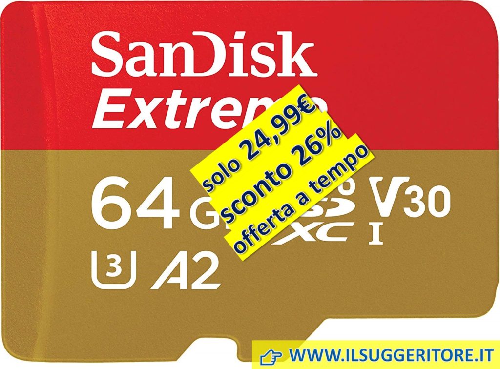 SanDisk  Extreme Scheda di Memoria microSDXC da 64 GB e Adattatore SD con App  Performance A2 e Rescue Pro Deluxe, fino a 160 MB/sec, Classe 10, UHS-I,  U3, V30       