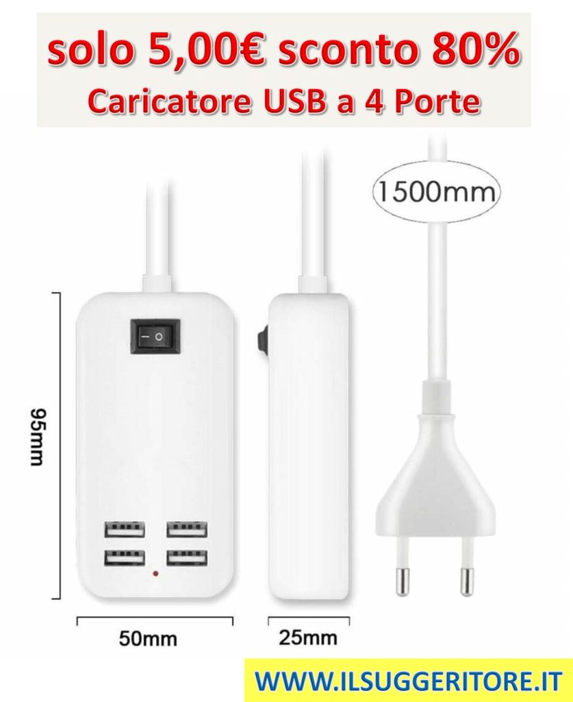 Cioler, Caricatore USB a 4 Porte, Caricatore del Telefono, Caricabatterie da Viaggio, USB Caricatore da Tavolo per Tablet  