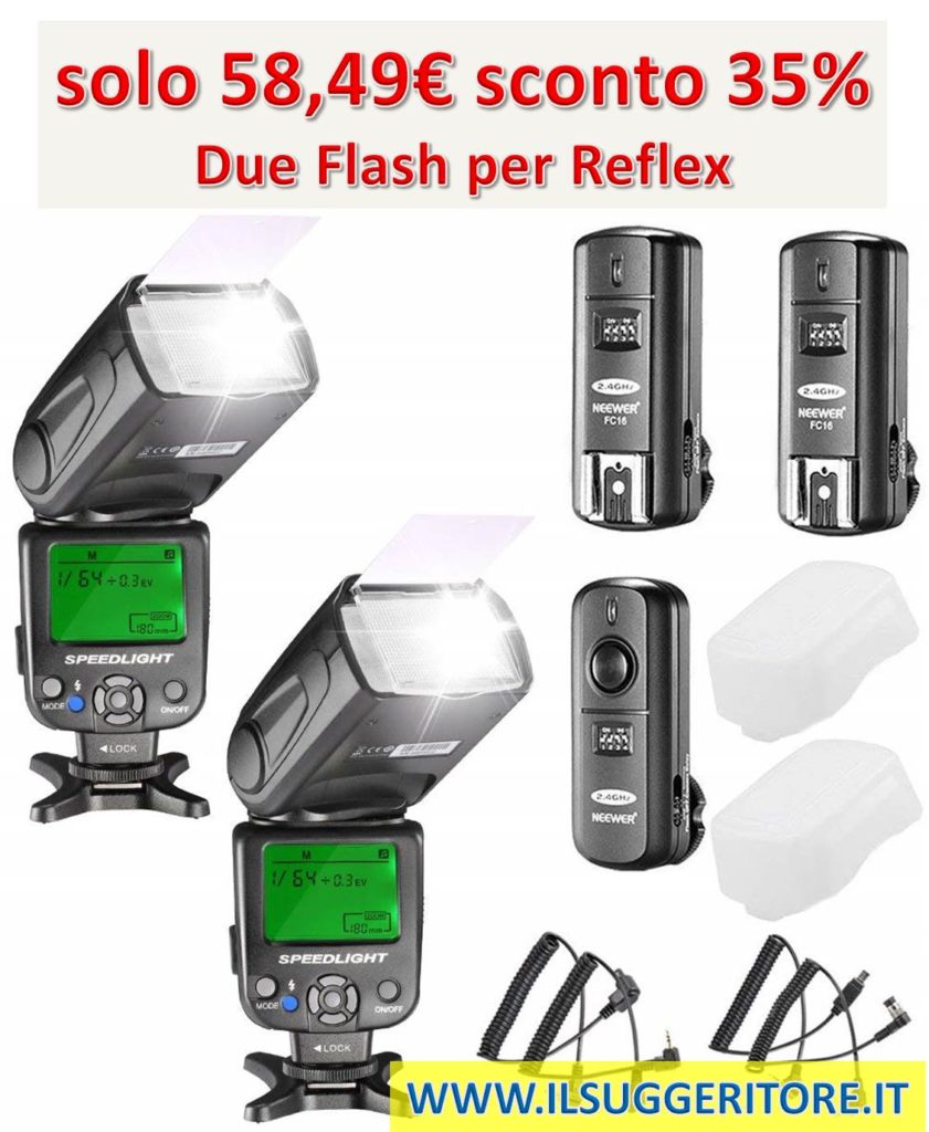 Neewer,  Kit di NW620 Flash Manuale Speedlite per Canon, Nikon, Panasonic, Olympus,  Pentax, Sony e Altre Reflex Digitali, Inclusi: (2) Flash NW620 GN58, (2)  Diffusore Duro, 2,4G Wireless Trigger 