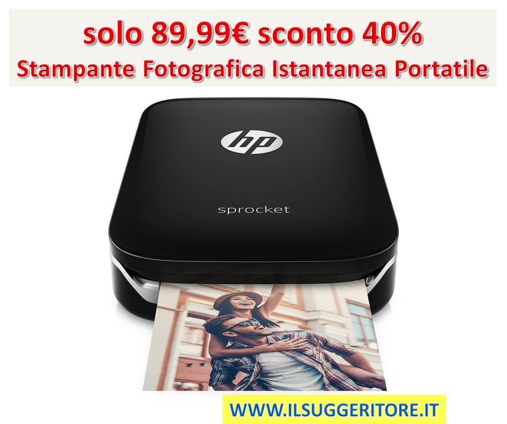 HP Sprocket X7N08A, Stampante Fotografica Istantanea Portatile, Nero (foto 5 x 7,6 cm)