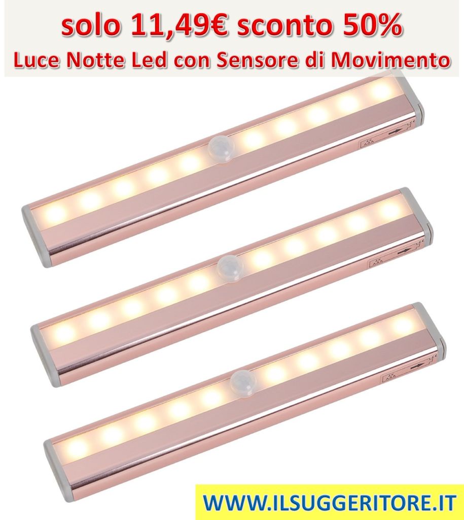Zoeson,  Luce Notte Led con Sensore,Luce LED Sensore di Movimento con Striscia  Magnetica Adesiva,Luce Notte led per Scale,Corridoio, Armadio,Cucina etc  (Confezione da 3)