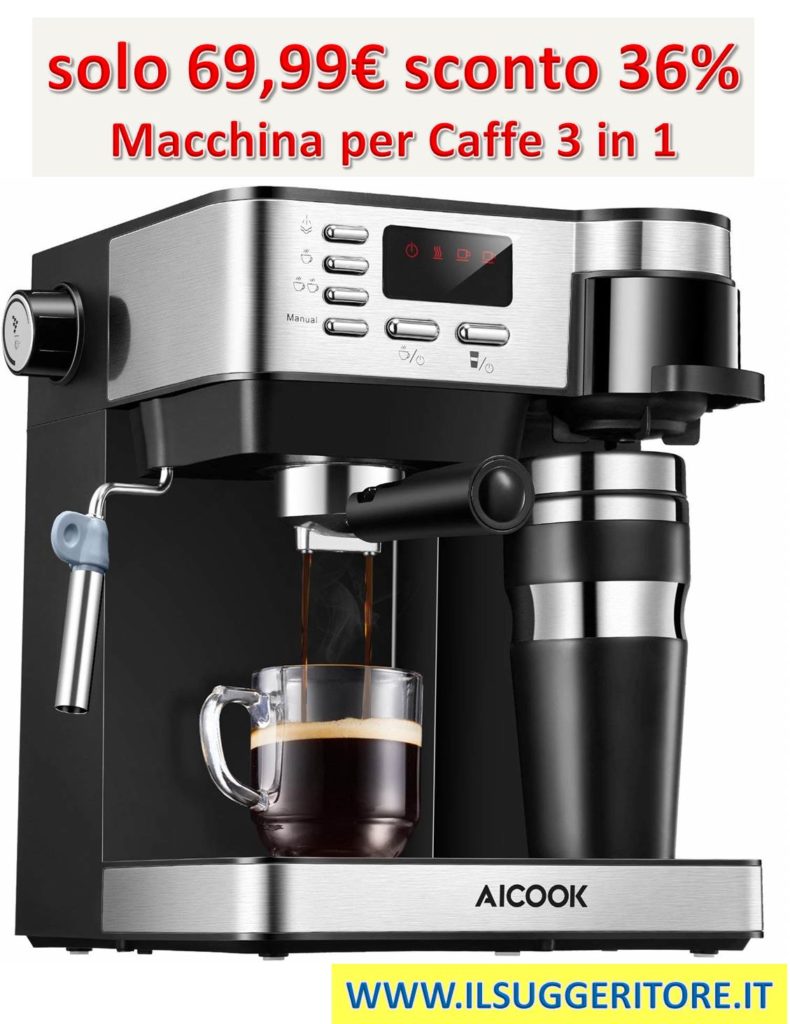 Macchina  caffe Aicook, Macchina per Caffe 3 in 1(Macchina Caffe Americano  Macchina Caffe Espresso da 15 bar Macchina Professionale con  Montalatte), Tazza thermos in Regalo 
