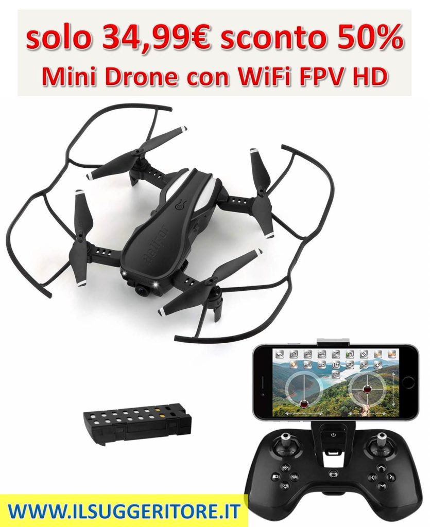 HELIFAR  H1 Drone con Telecamera, Mini Drone con WiFi FPV HD 720P App, Drone  Pieghevole con angolazione della Telecamera Regolabile, Tempo di Volo  con 12 Minuti, Regalo per Natale,Una Batteria