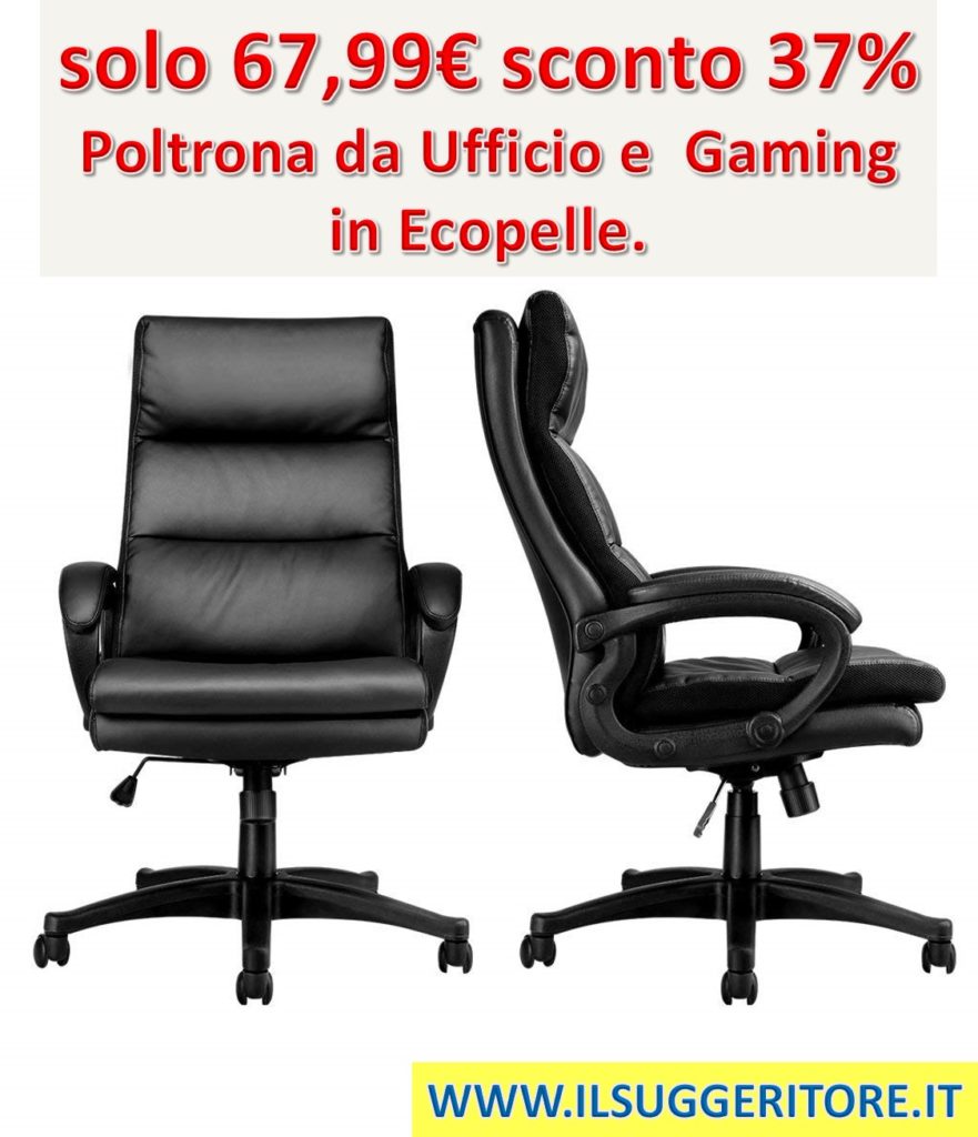 LANGRIA, Poltrona Sedia da Ufficio Ecopelle, Gaming Sedia Regolabile Ergonomica, Poltrona Girevole con
Bracciolo Imbottito Nero. 