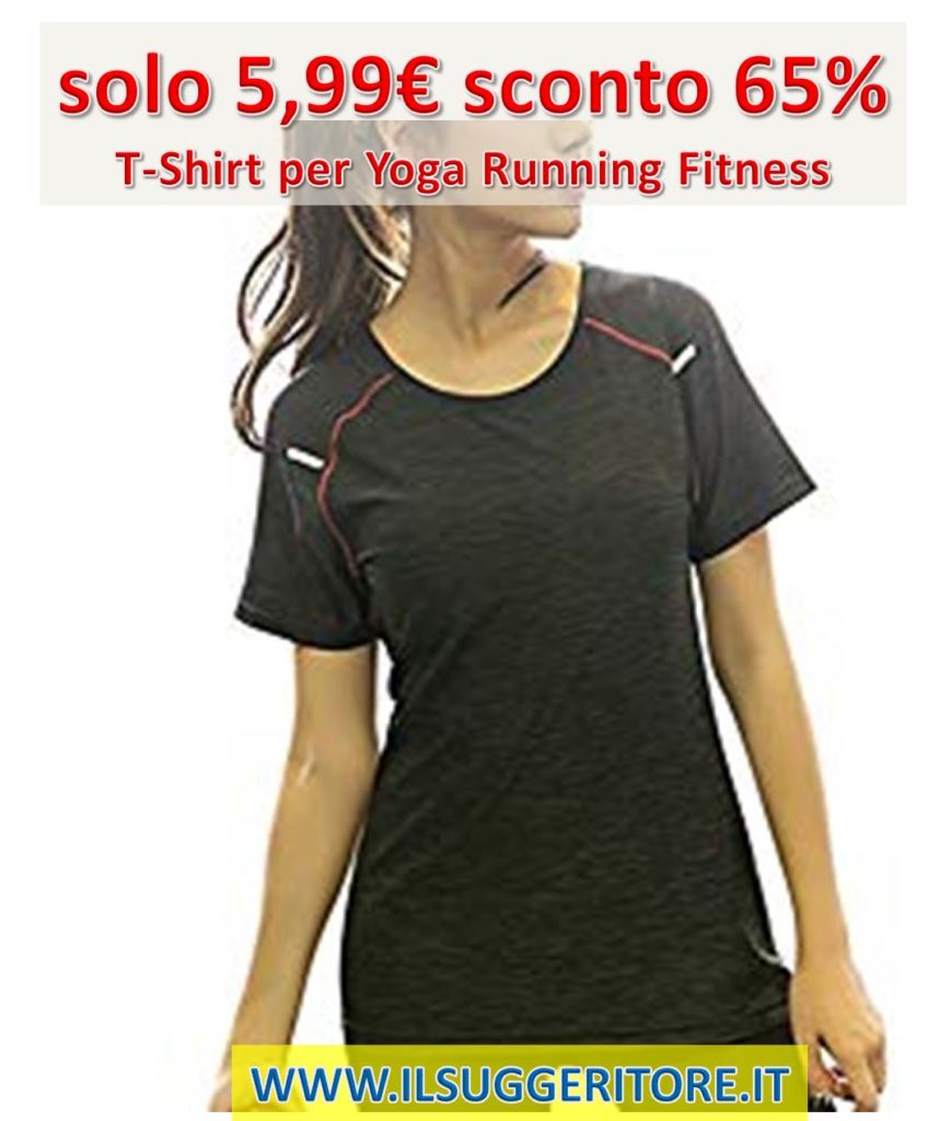 Fitibest, Donna, T-Shirt a Maniche Corte per Yoga, Running, Fitness. 