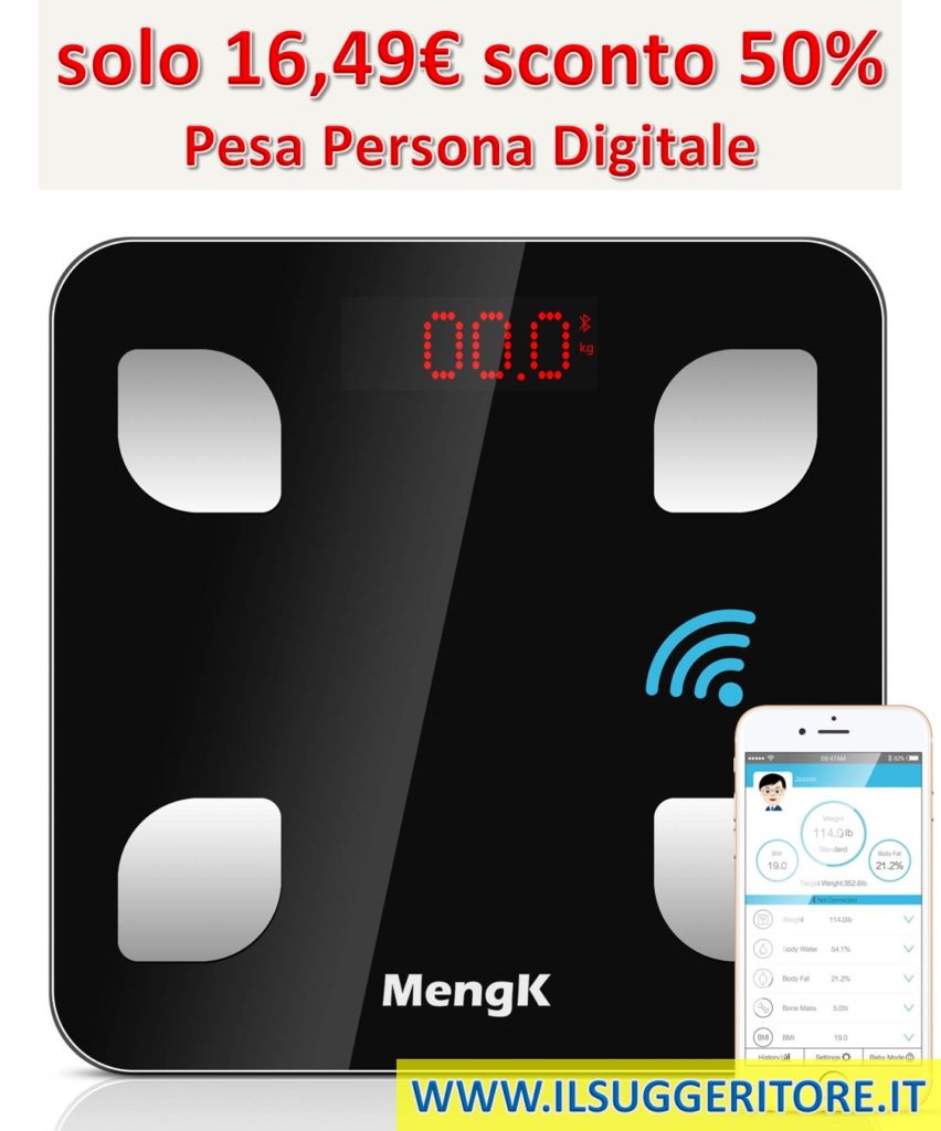 Digitale, MENGK Bilancia Pesapersone Profesionale Wireless per IOS e Android, Bilancia Diagnostica smart Bluetooth con Utenti Illimitati, Misura 8 Parametri Corpore, 5KG-180KG﻿ 
