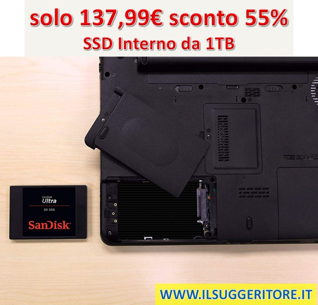 SanDisk, SSD Ultra 3D da 1TB, Unità SSD Interna 2,5'', Sata III, Velocità di Lettura fino a 560 MB/sec ﻿ 