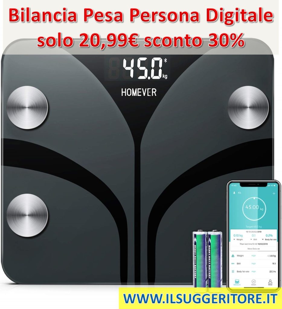 Bilancia Pesa Persona Digitale, BMI, Grasso Corporeo, Massa Ossea 180kg / 400lb 
