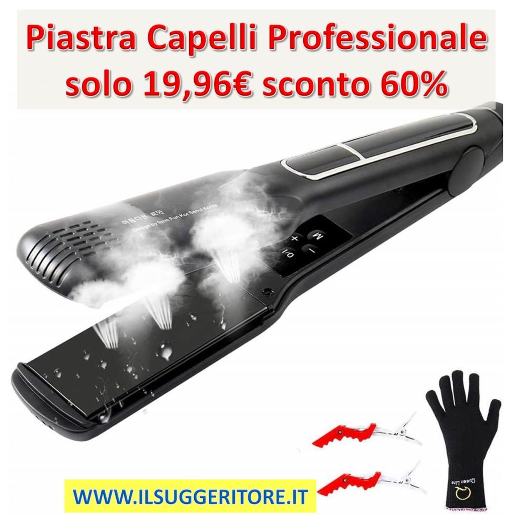 Piastra Capelli, Professionale, Impermeabile, Piastre Piccole in Titanio, Digitale LCD (black) 