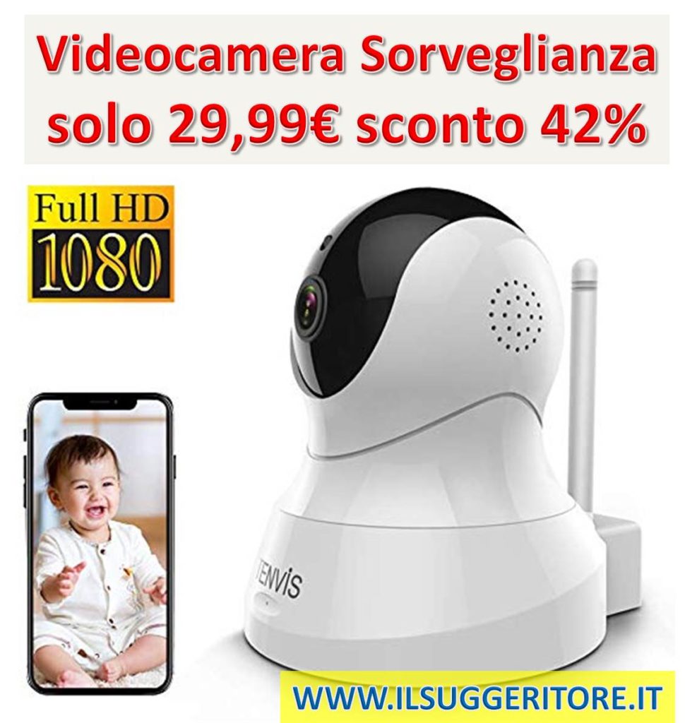 TENVIS FHD 1080P IP Camera, Videocamera Sorveglianza Interno WiFi, 360° Rilevamento Movimento Con Funzione Pan/Tilt/Zoom, Visione Notturna, Audio Bidirezionale, per Baby/Pet/Monitor Babysitter